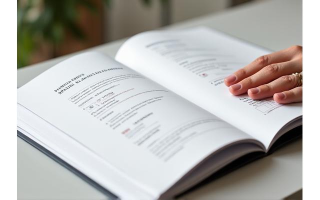 O mână ține o broșură deschisă pe o masă luminoasă, cu iconițe care reprezintă suplimente și sănătate, sugerând ghiduri clare pentru alegeri informate.